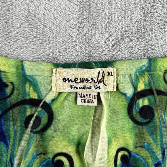 One World Tunic Top Womens XL Green Butterfly Embellished Fairycore Boho Y2K - Picture 6 of 10